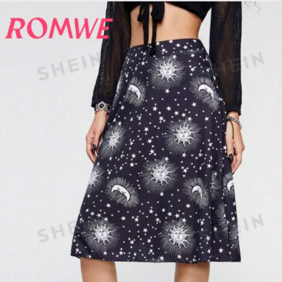 NWT ROMWE Avant Sun & Moon Print Skirt - Picture 2 of 10